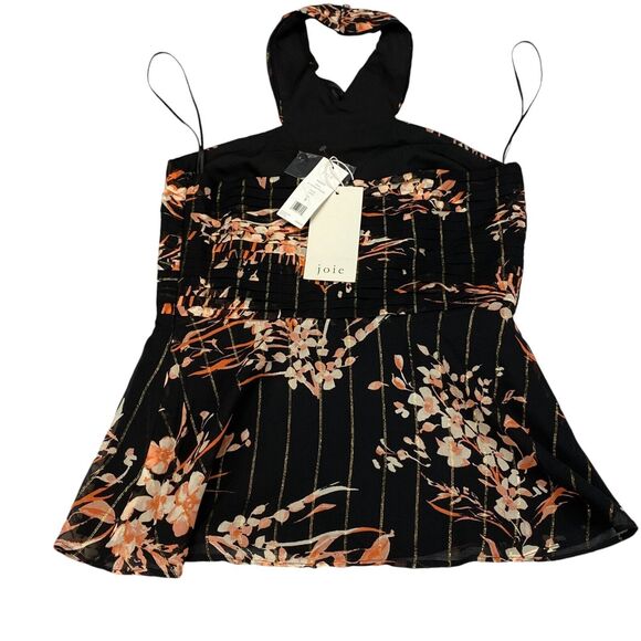 Joie Damein Halter Top Womens 0 Black Floral Metallic Threads Chiffon Sleeveless - Picture 12 of 16